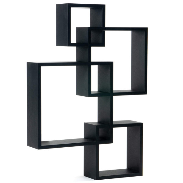 Living room decor floating shelves minimalist design online display cube blocks set of 6 lacquered black